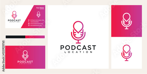 Pixel Art Podcast Microphone Logo Design with Pink and Red Gradient
