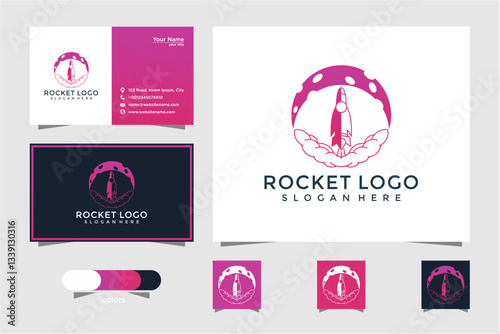 Pixel Art Rocket Logo Business Card Design Template with Branding Elements