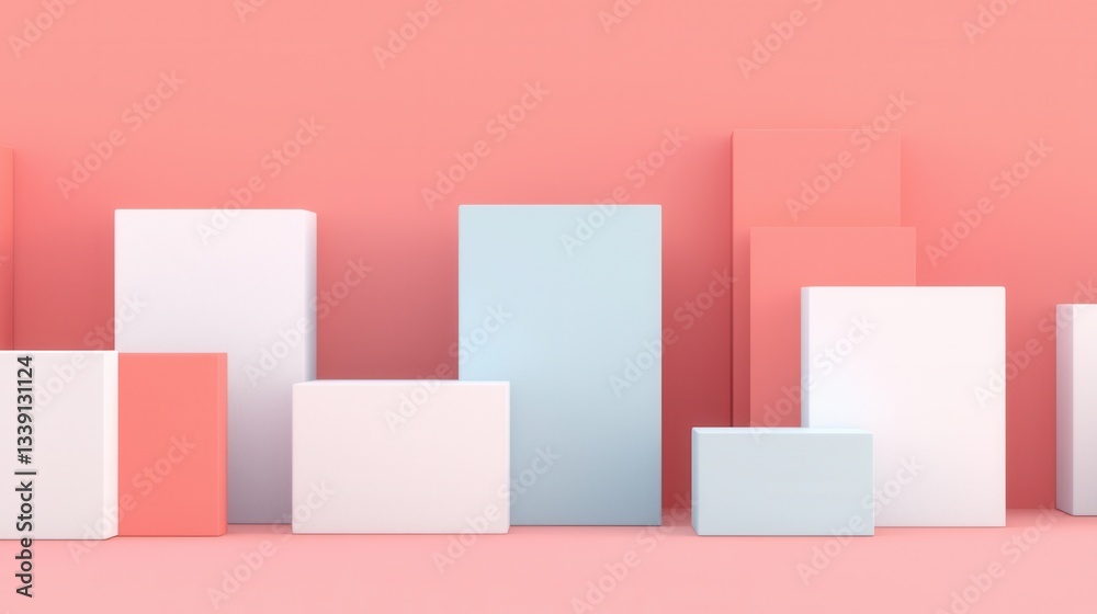 Abstract geometric shapes in pastel colors on a soft pink background for modern design and decoration Abstract geometric shapes in pastel colors on a soft pink background for modern design and decoration