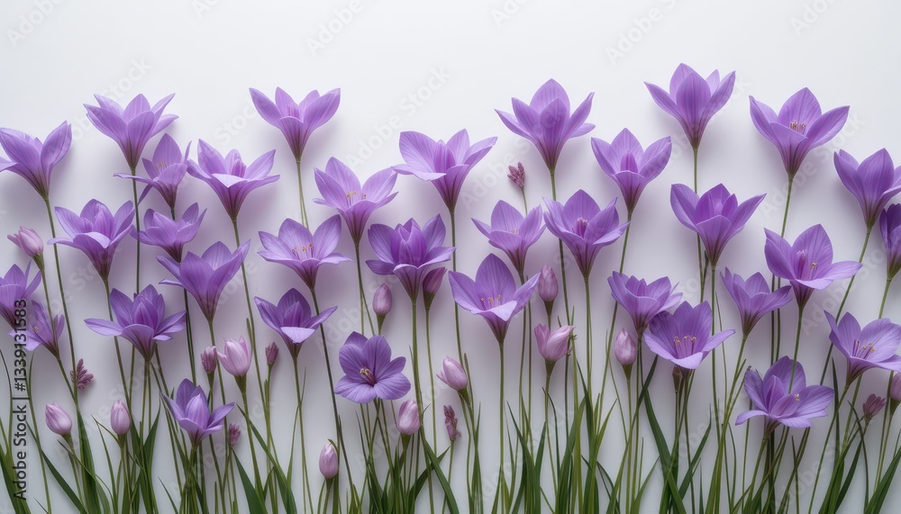 Obraz premium Vibrant purple flowers floral arrangement nature studio top view beauty