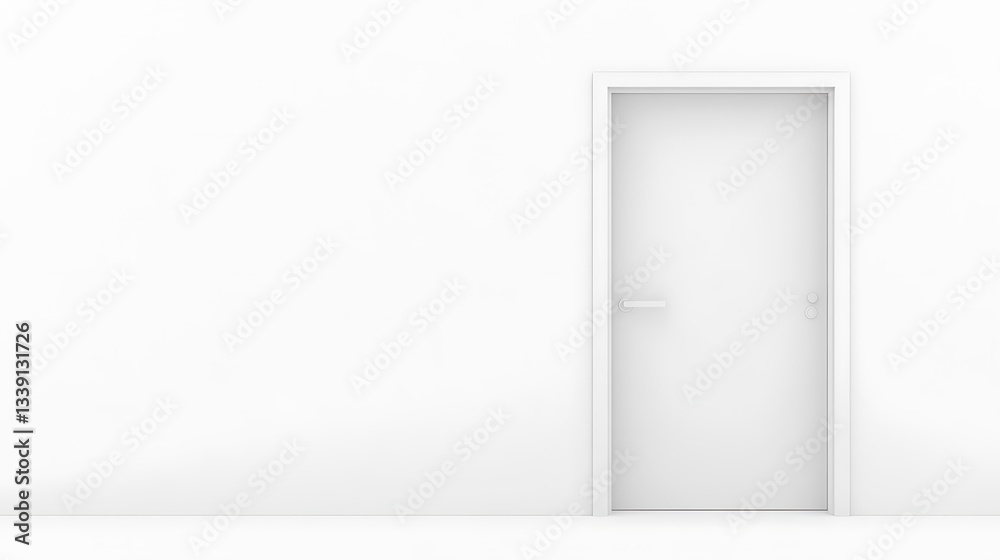 Minimalist white door on a white wall, entry concept Minimalist white door on a white wall, entry concept