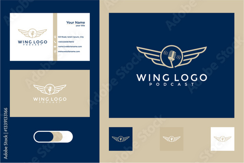 Pixel Art Winged Logo Design with Business Card Mockup