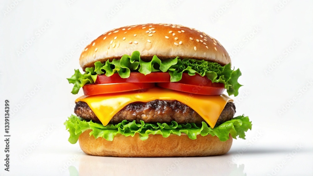 Juicy Gourmet Burger: Melted Cheese, Crisp Lettuce, & Ripe Tomato. A mouthwatering high-resolution image, perfect for restaurant menus, food blogs, and advertising campaigns. Showcase your Juicy Gourmet Burger: Melted Cheese, Crisp Lettuce, & Ripe Tomato. A mouthwatering high-resolution image, perfect for restaurant menus, food blogs, and advertising campaigns. Showcase your