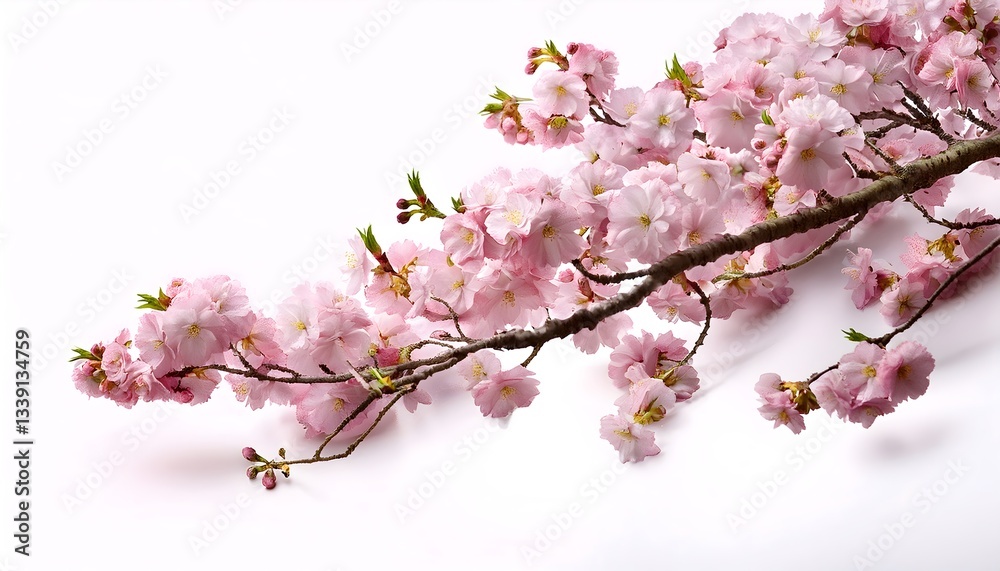 Gentle sakura blossom branch isolated on white background with copy space Gentle sakura blossom branch isolated on white background with copy space
