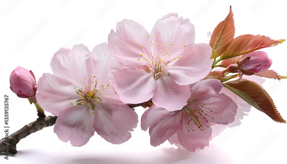 Gentle sakura blossom branch isolated on white background with copy space Gentle sakura blossom branch isolated on white background with copy space