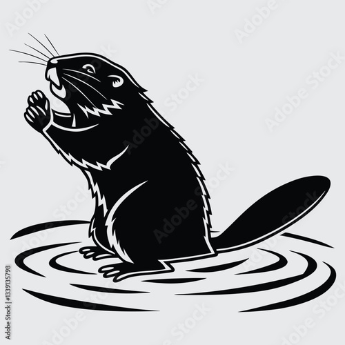 A beaver slapping its tail on the water image silhouette design vector art and illustration