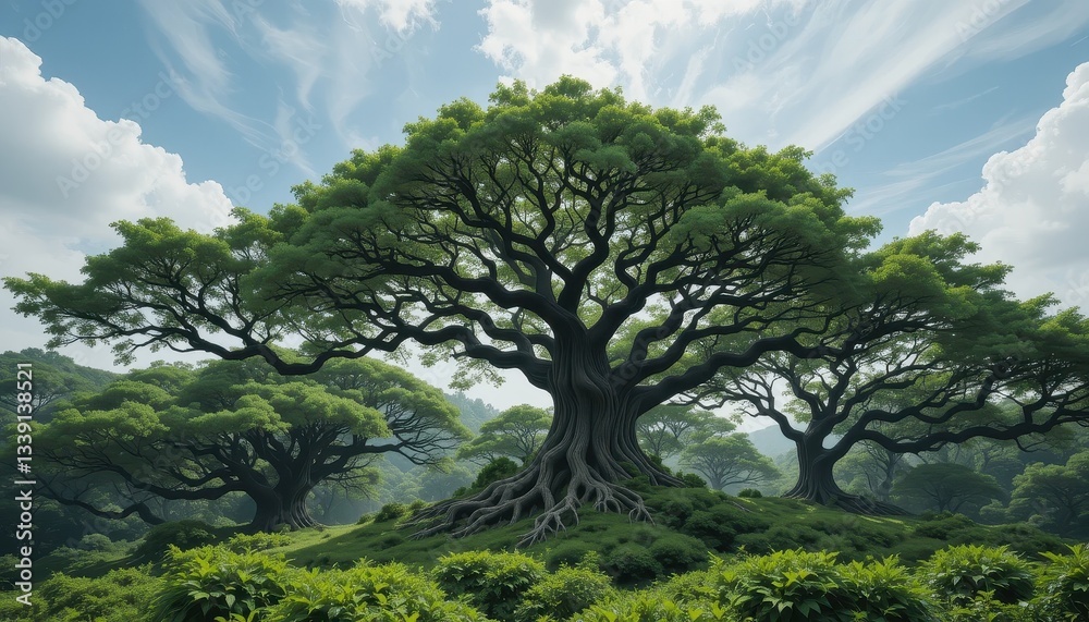Fototapeta premium Majestic trees in lush landscape nature photography outdoor serenity