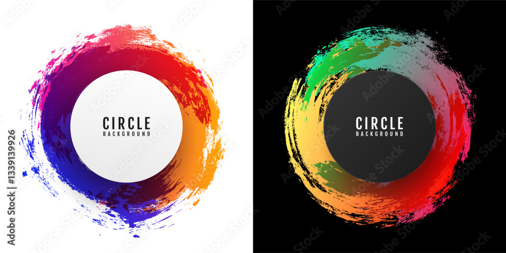 3D circles with colorful brush strokes isolated on white black background. Elegant watercolour set. Textured effect bundle. Graphic design element grainy style for art, ads, big, mega, or flash sale