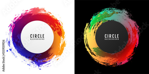 3D circles with colorful brush strokes isolated on white black background. Elegant watercolour set. Textured effect bundle. Graphic design element grainy style for art, ads, big, mega, or flash sale