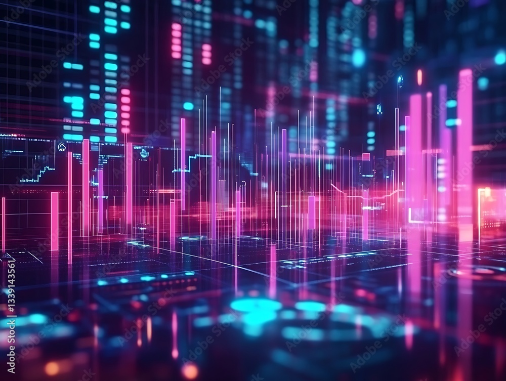 Financial business technology concept with holographic data graphs and charts Financial business technology concept with holographic data graphs and charts