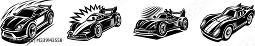 A Set of racing car silhouette vector illustration