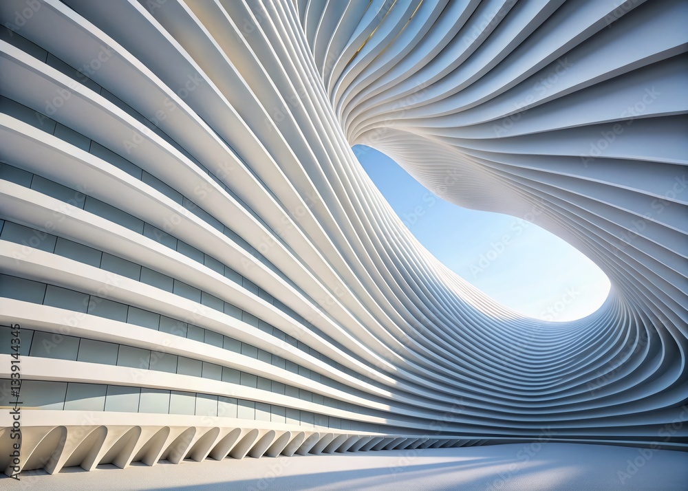 Naklejka premium Abstract White Curved Architectural Background, Modern Facade Design, 3D Rendered Future Architecture