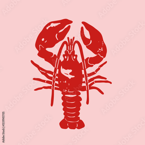 Hand drawn Lobster or crayfish. Seafood shop logo, signboard, restaurant menu, fish market, banner, poster design template. Fresh seafood or shellfish product. Trendy Vector illustration. Flat design