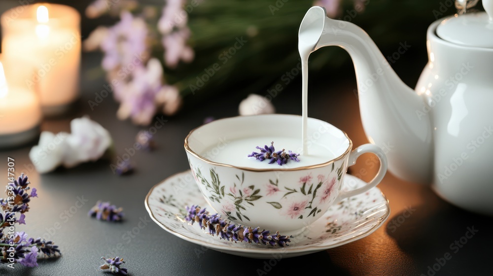 Elegant Tea Cup and Teapot with Teaspoon on Rustic Wooden Table Setting Elegant Tea Cup and Teapot with Teaspoon on Rustic Wooden Table Setting