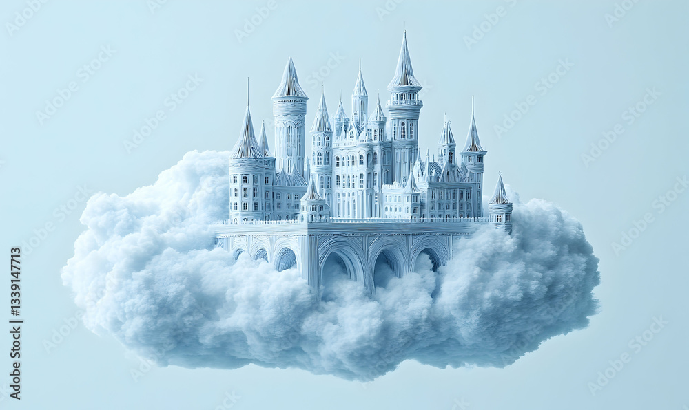 Obraz premium Magical castle floats on a soft cloud