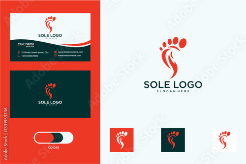 Red and Black Footprint Logo Design with Business Cards