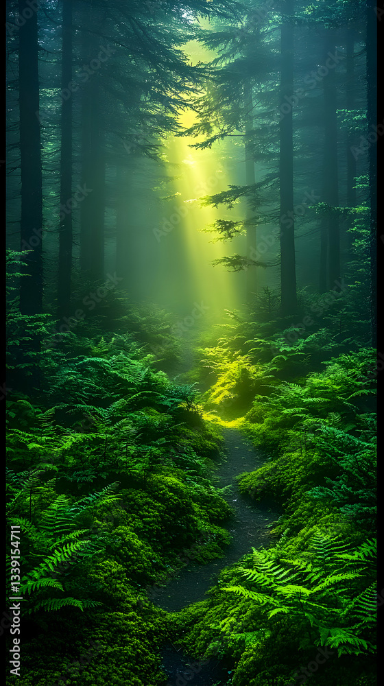 Obraz premium Glowing Path Through Lush Green Forest