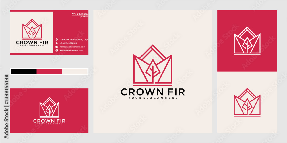 Fototapeta premium Red and White Geometric Crown Logo Design for Business Branding