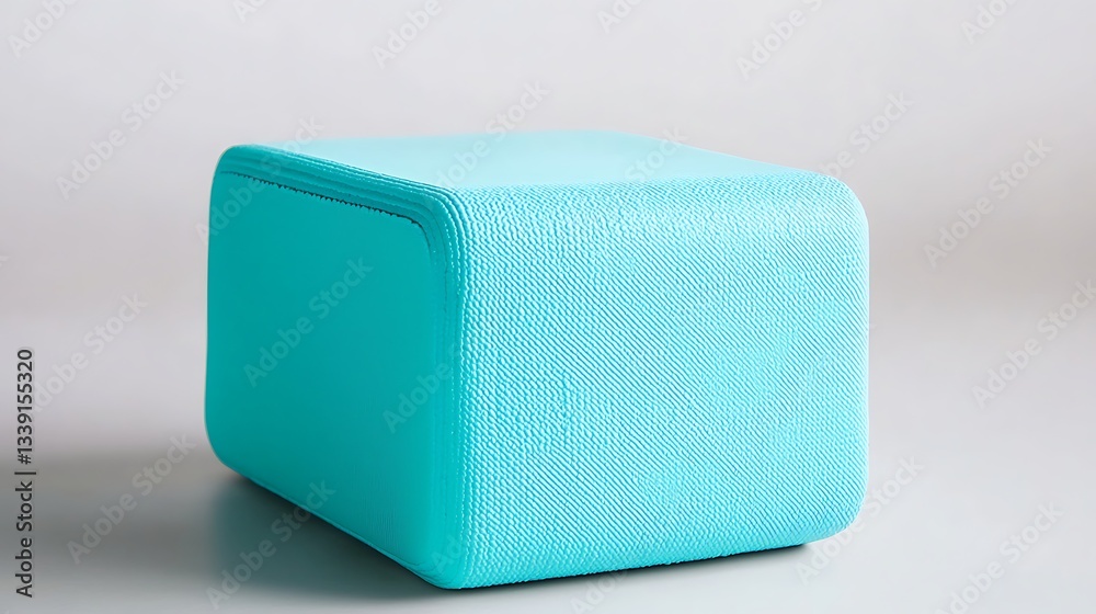 Fototapeta premium Modern Square Ottoman in Vibrant Aqua Color on Soft Background Perfect for Stylish Interiors
