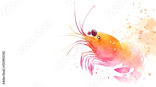 Watercolor Painting Of A Vibrant Pink Shrimp