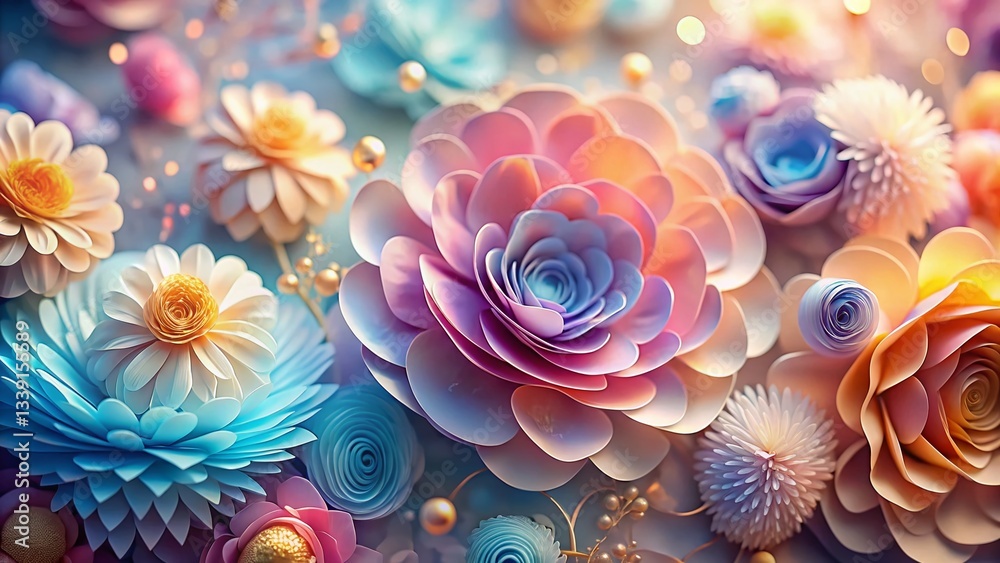 Abstract Paper Flower Art Backdrop: Bokeh Effect, Elegant Floral Design, Soft Focus Abstract Paper Flower Art Backdrop: Bokeh Effect, Elegant Floral Design, Soft Focus