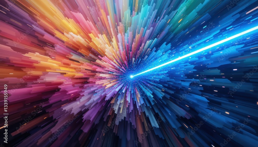 Obraz premium Dynamic light burst digital space abstract art colorful environment wide view energy concept