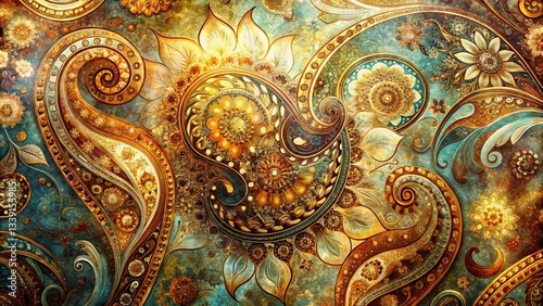 Wallpaper Mural Abstract Paisley Double Exposure Background: Intricate Ornamental Design Torontodigital.ca
