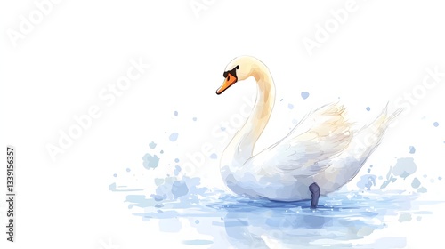 Elegant White Swan Gracefully Swimming in Water
