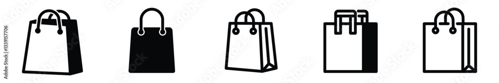 Shopping bag icon set, containing Full and empty shopping bag symbol, shop and sale, vector illustration