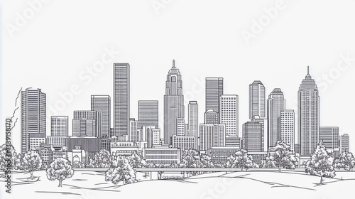 Highly detailed vector illustration of the Denver skyline in elegant line art style