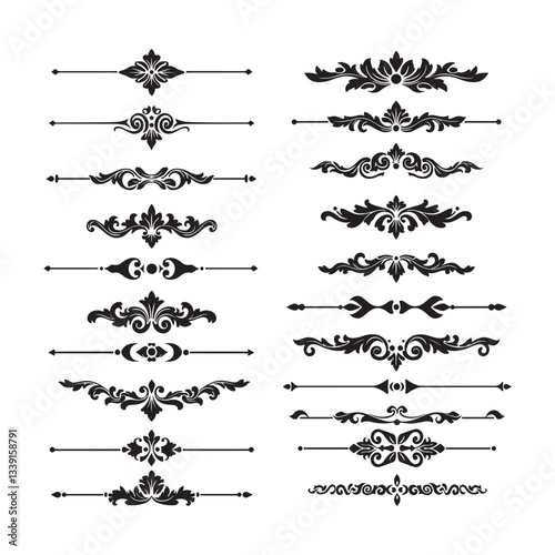 vintage calligraphic design elements vector set with ornate borders and flourishes