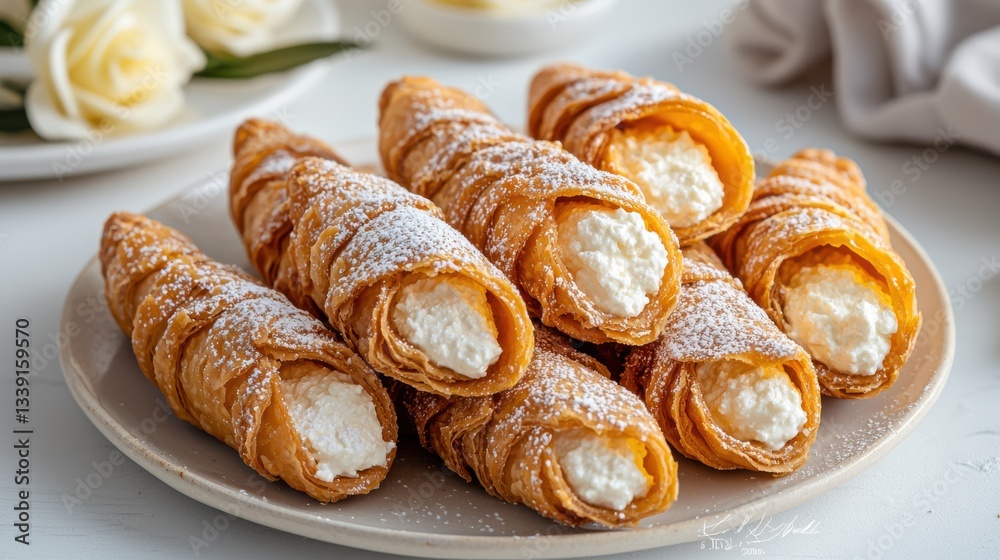 Delicious Plate of Sweet Pastries Dusted with Powdered Sugar Delight Delicious Plate of Sweet Pastries Dusted with Powdered Sugar Delight
