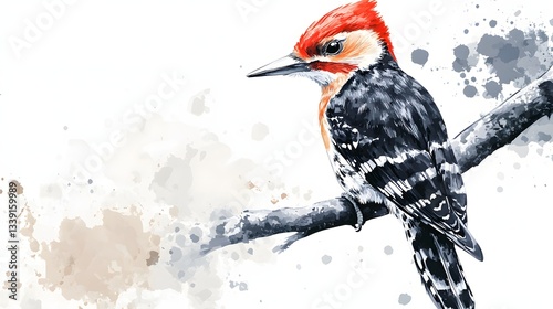 A Red Headed Woodpecker Perched On A Branch