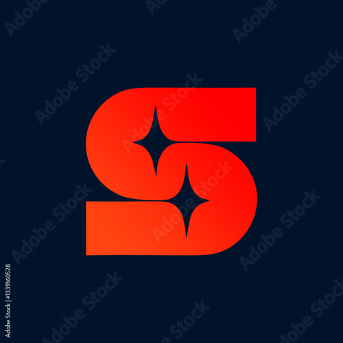 Red Gradient Letter S Logo with Stars on Dark Background