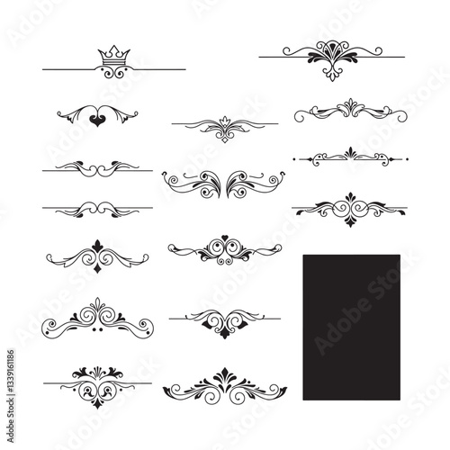 vintage calligraphic design elements vector set with ornate borders and flourishes