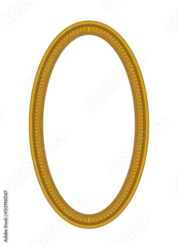 Elegant oval gold frame with intricate decorative patterns on a white background. Suitable for artwork, s, or mirror decoration. Vintage and classic concept. Vector illustration