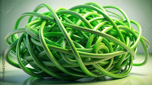 Abstract Isometric Green Tangle, 3D Geometric Design, White Background, Modern Art, Minimalist