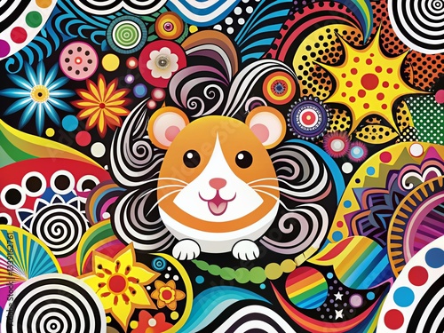 Abstract Groovy Hamster Silhouette: Playful Black & White Cartoon Faces & Dynamic Shapes
