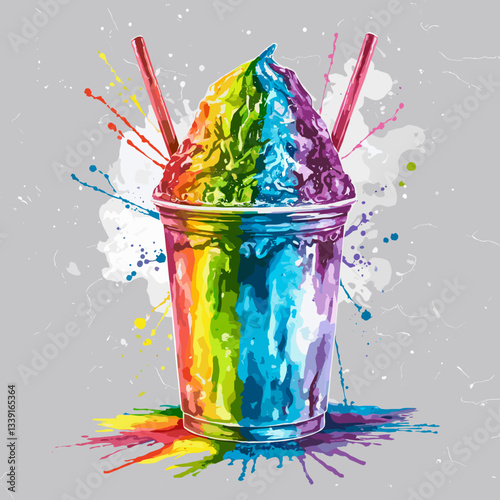 Watercolor Rainbow Shaved Ice Splash