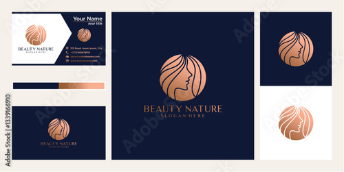 Rose Gold Geometric Logo Design on Dark Blue Business Cards