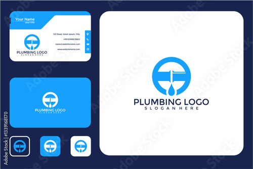 Set Of Business Cards Featuring Modern Plumbing Logo Design