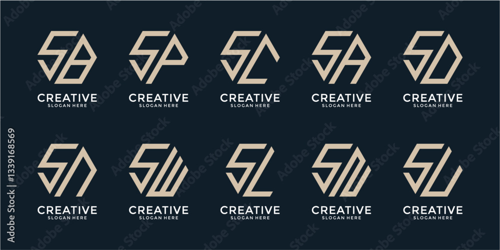 Set Of Creative Logos With Beige And White Colors Set Of Creative Logos With Beige And White Colors