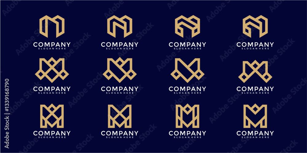 Set Of Golden Modern M Logos Set Of Golden Modern M Logos
