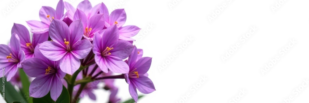 Cluster of vibrant purple flowers, pure white isolation, image, botanical Cluster of vibrant purple flowers, pure white isolation, image, botanical