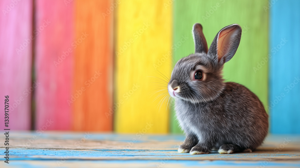 Obraz premium A cute baby bunny with colorful background 
