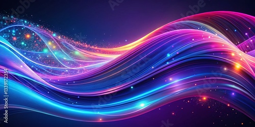 Abstract Cosmic Nebula: Colorful Neon Lines & Flowing Fabric Waves