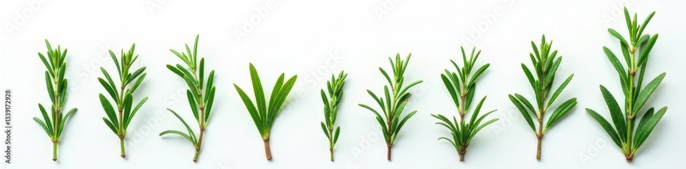 Obraz premium Several rosemary sprigs, varying lengths, lush green foliage, pristine backdrop , studio, detail, leaves