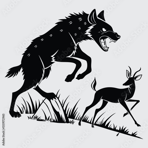 A hyena chasing an antelope image silhouette design vector art and illustration