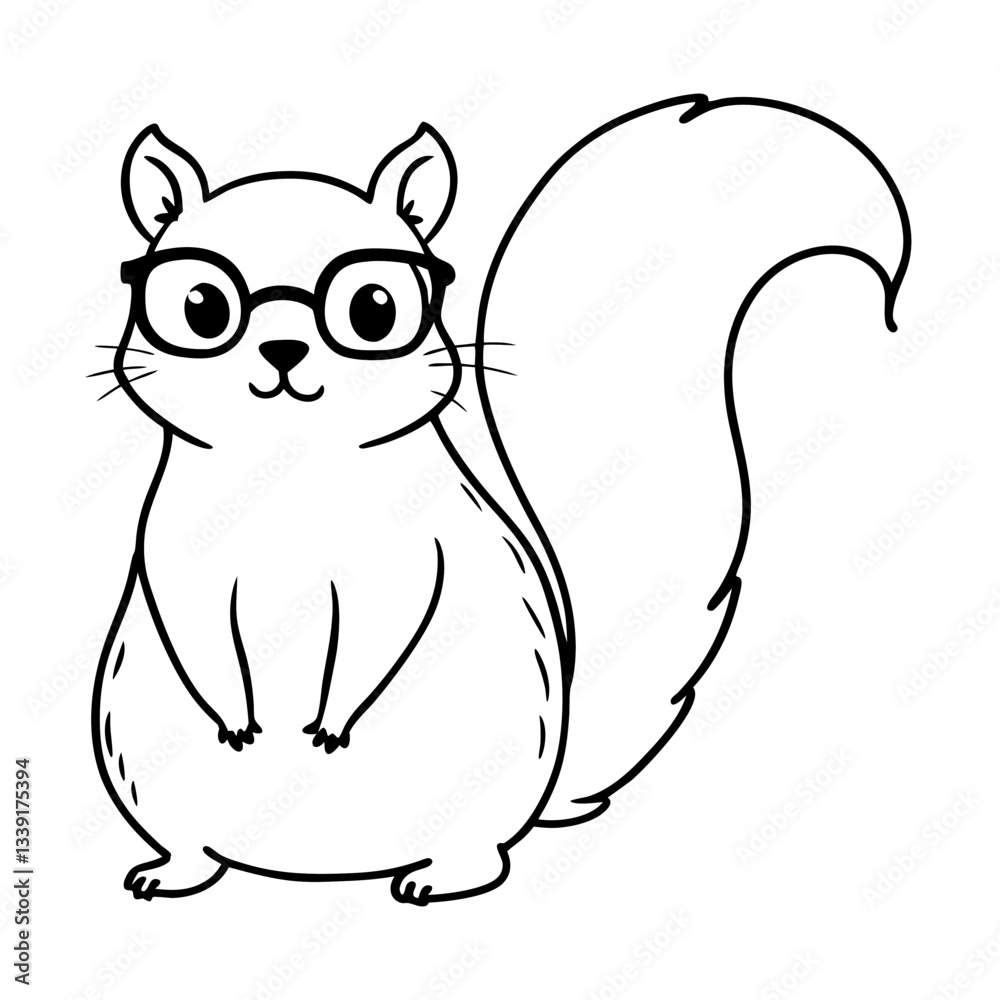 Obraz premium a cute squirrel wearing glasses, drawn with a simple outline, creating a friendly and intellectual appearance vector illustration