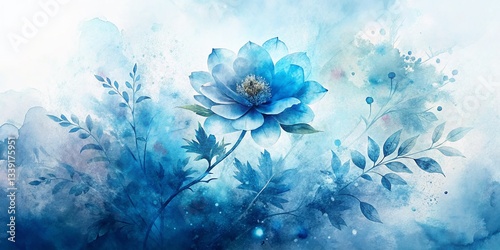 Abstract Blue Watercolor Double Exposure Background Stock Photo